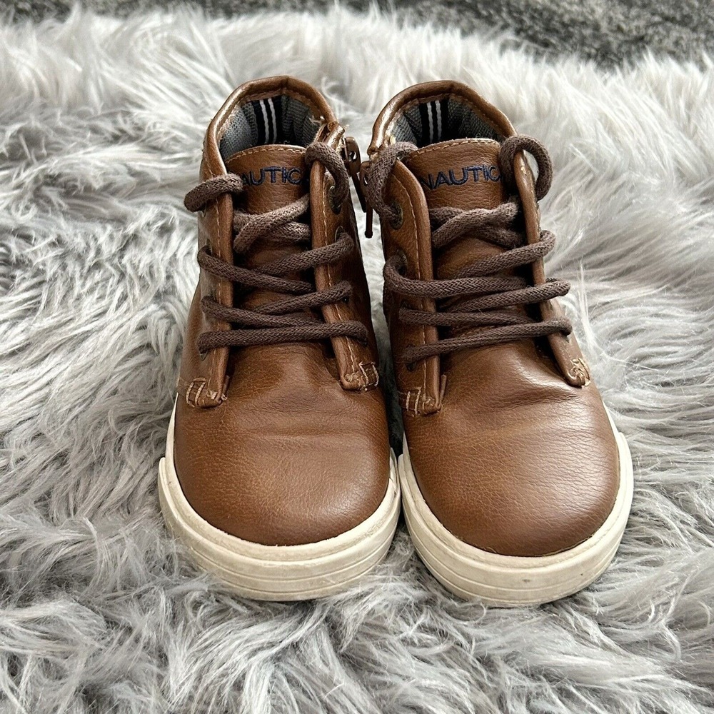 Nautica Little Breakwater Kinder Boys High Top Boots Caramel Brown LaceUp Sze 10